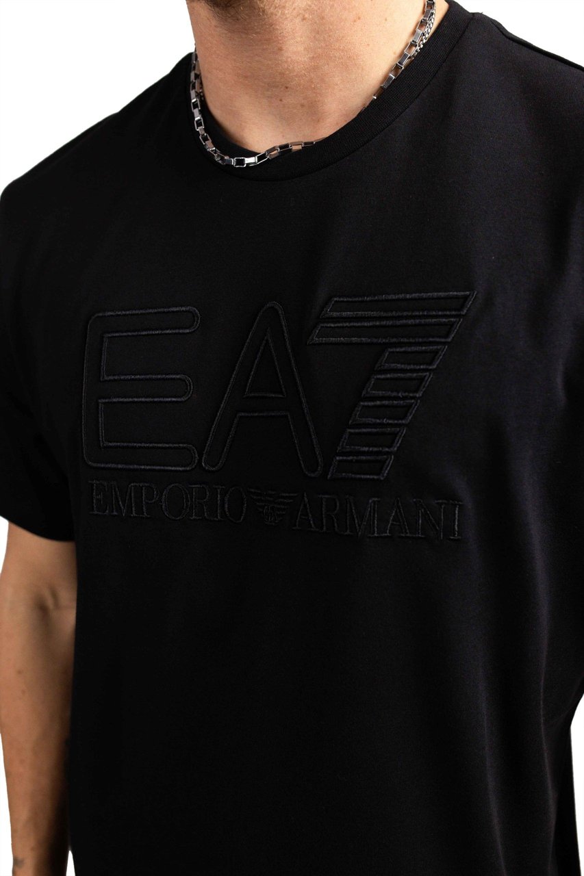 Emporio Armani EA7 Embroidered Logo T-Shirt Heren Zwart Zwart