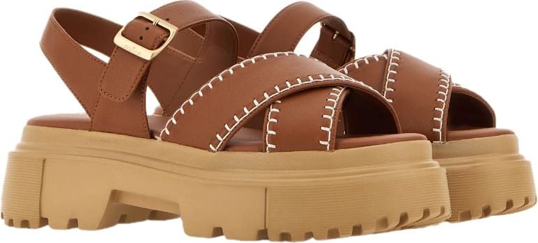 HOGAN Sandals Leather Brown Bruin