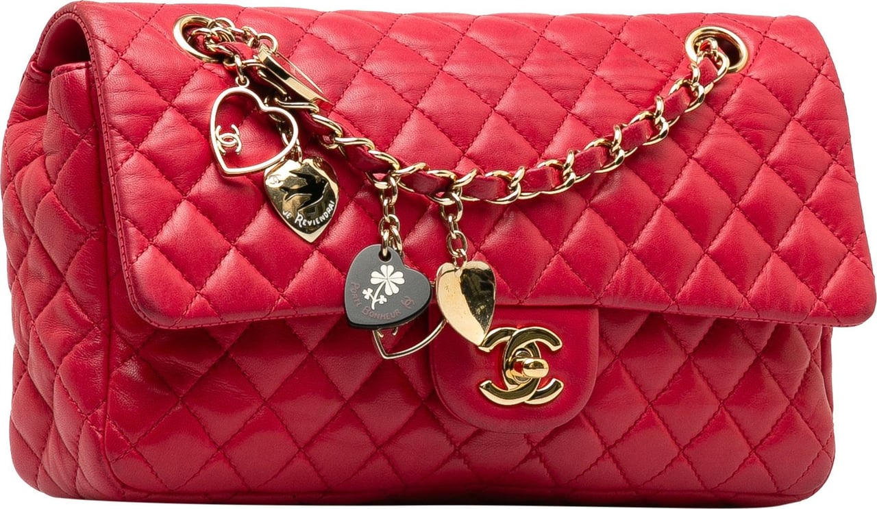 Chanel Medium Lambskin Valentine Heart Charms Single Flap Rood