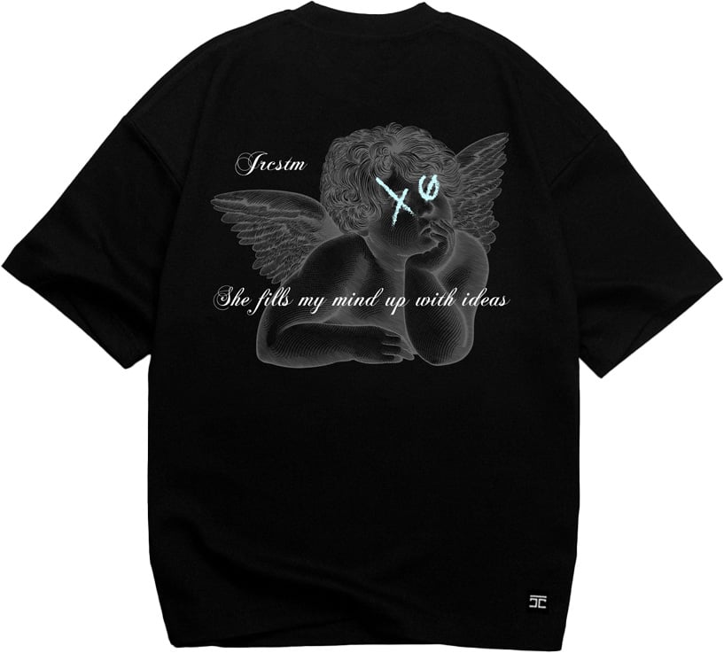 JORCUSTOM Angel Oversized T-Shirt Black Grijs