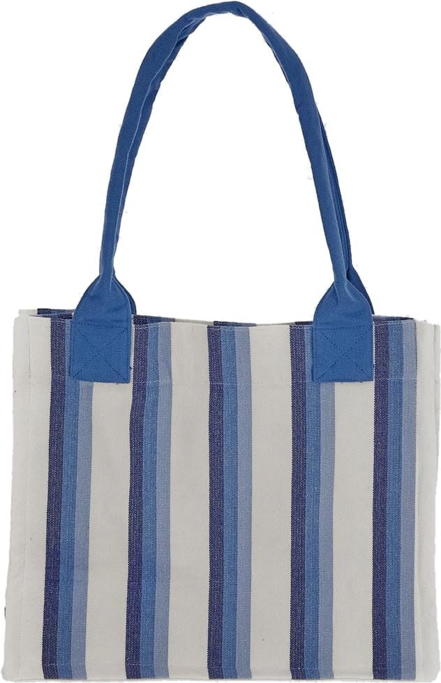 Ganni Large Striped Canvas Tote Bag Blauw