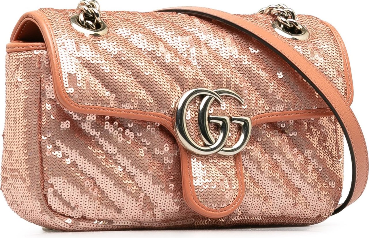 Gucci Mini Sequin Marmont Matelasse Crossbody Bag Roze