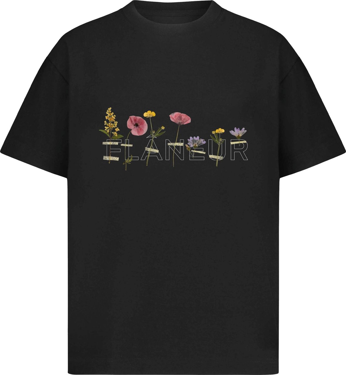 FLÂNEUR Botanical T-Shirt Black Zwart