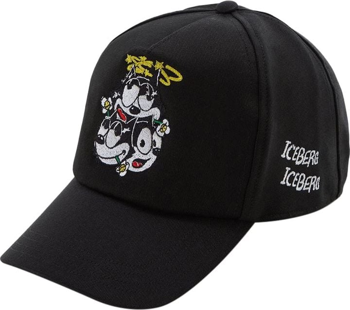 Iceberg Baseball hat with cartoon graphics and logo Zwart