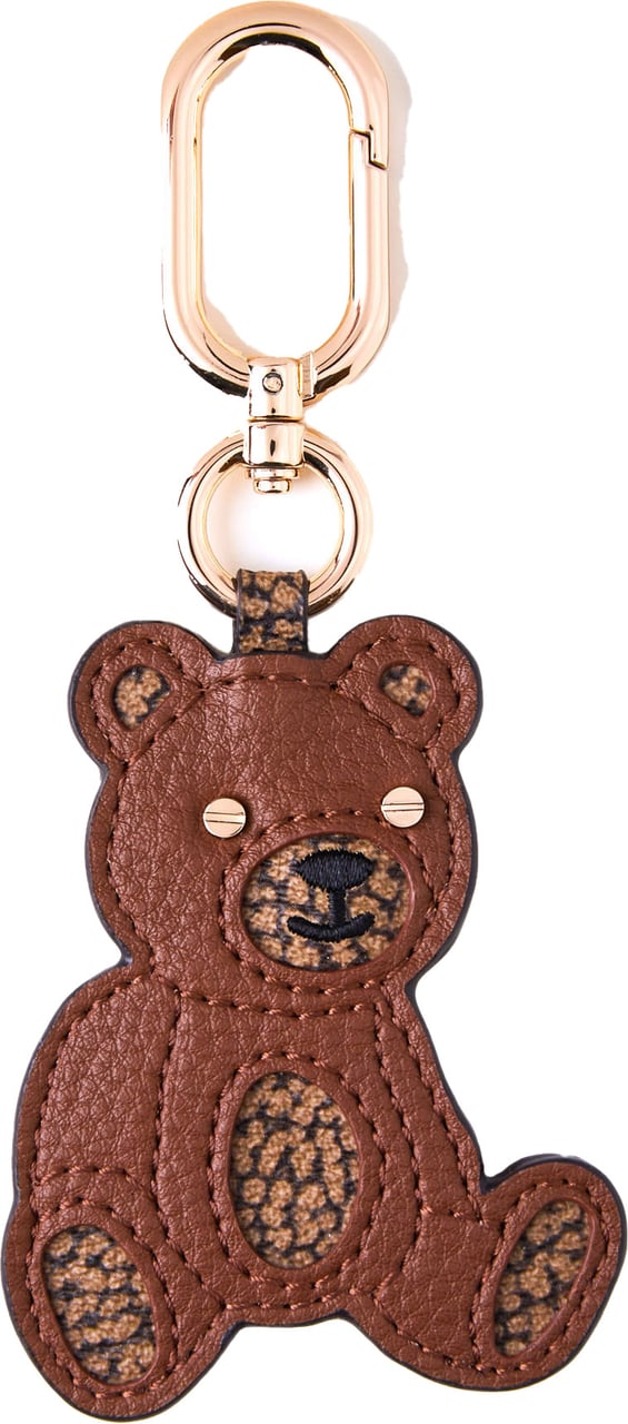 Borbonese OP coated canvas & leather key ring Bruin