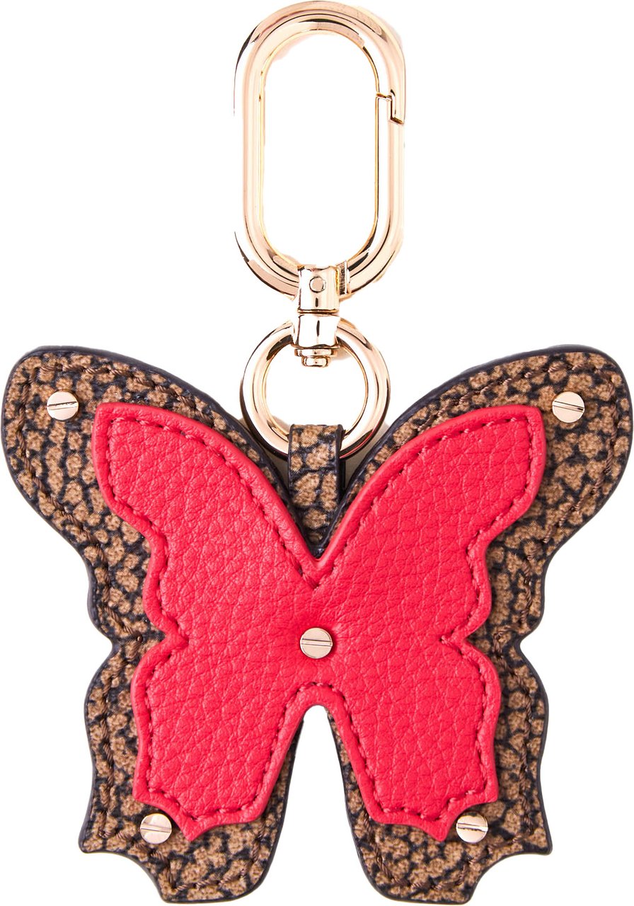Borbonese OP coated canvas & leather key ring Bruin