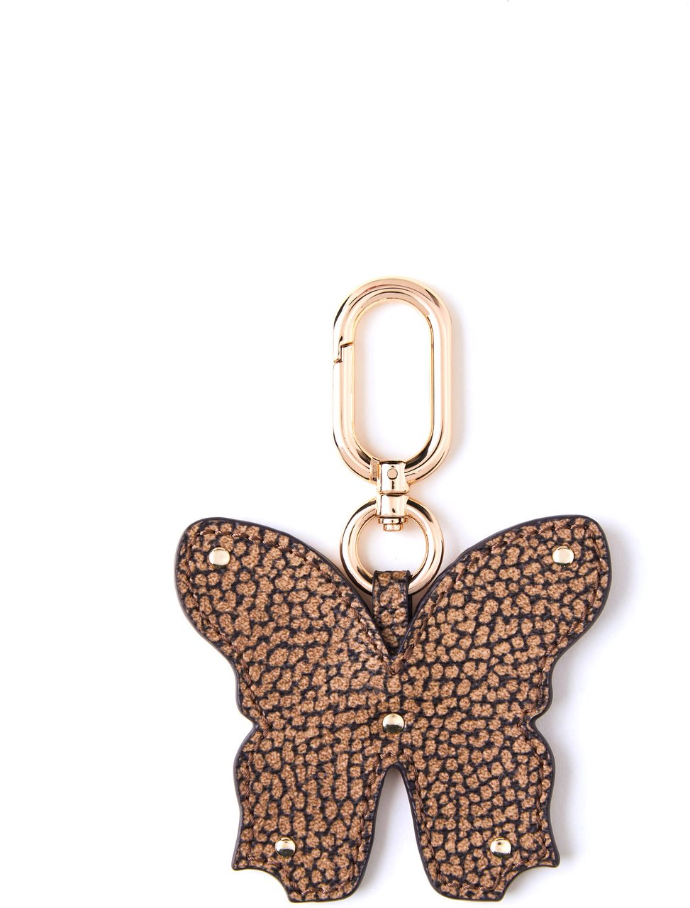 Borbonese OP coated canvas & leather key ring Bruin