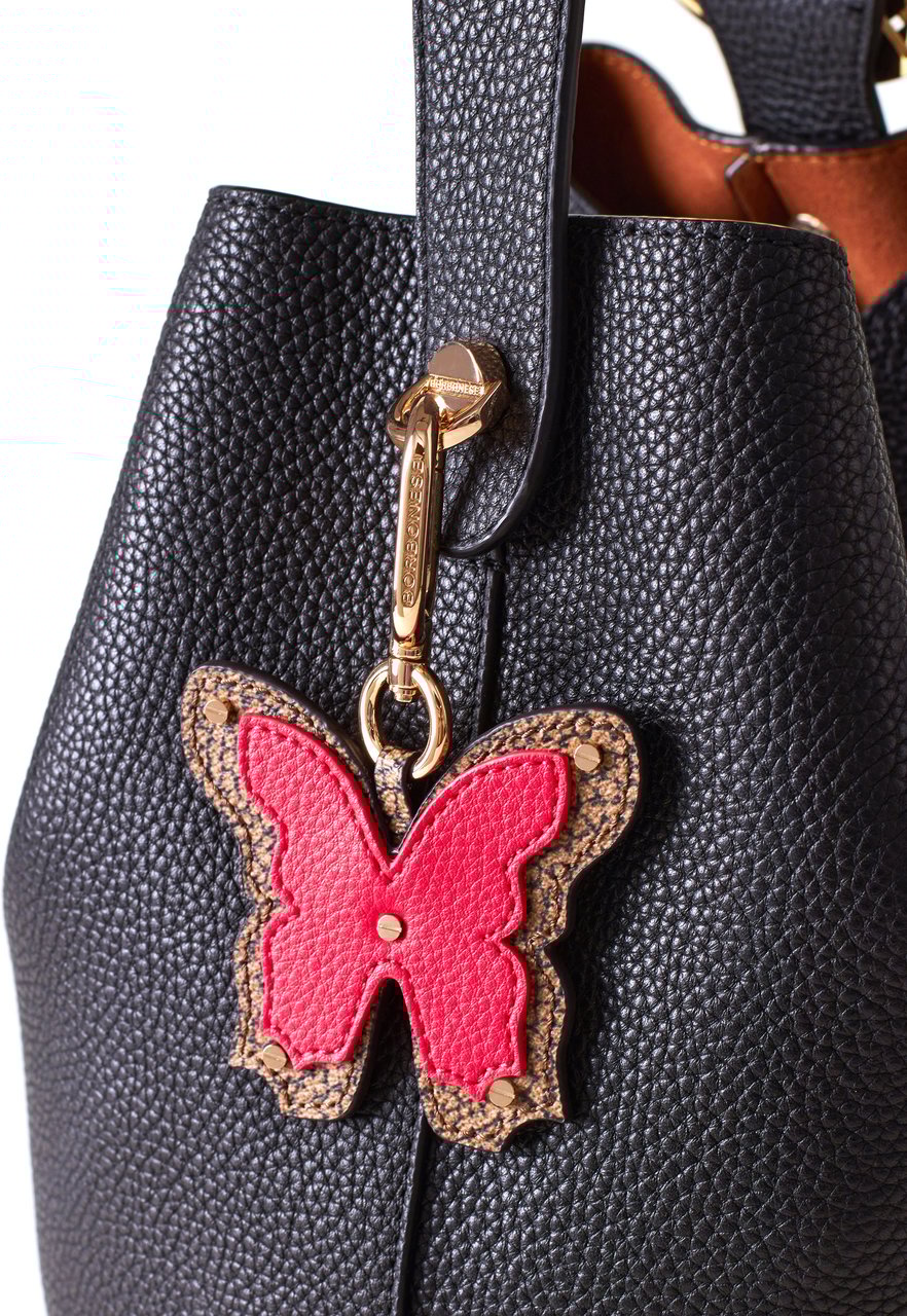 Borbonese OP coated canvas & leather key ring Bruin