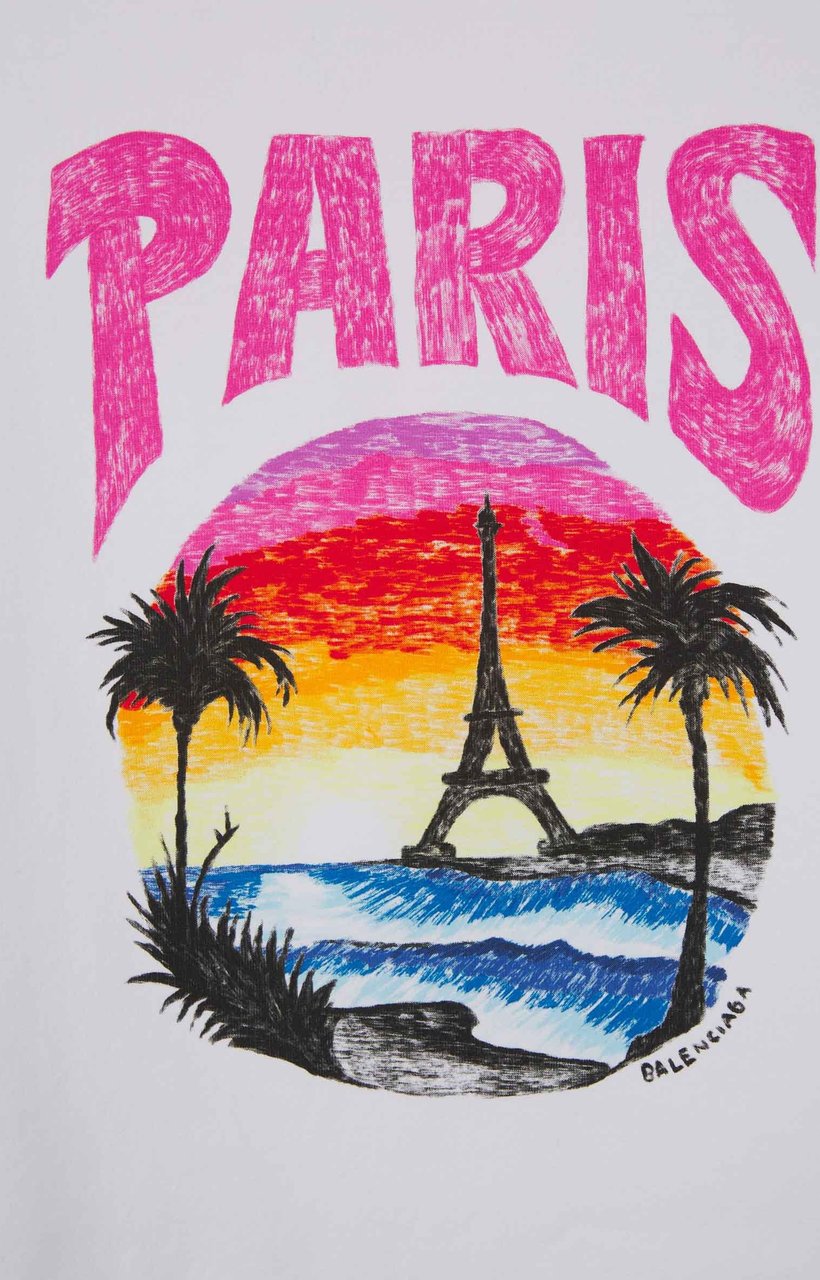 Balenciaga Paris Print T-Shirt Wit