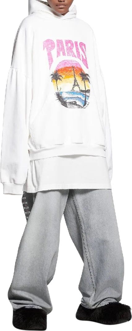 Balenciaga Hood Printed Sweatshirt Wit