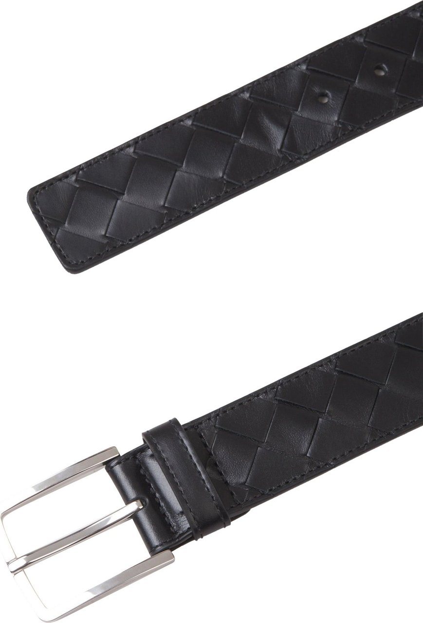 Bottega Veneta Intrecciato Leather Belt Zwart