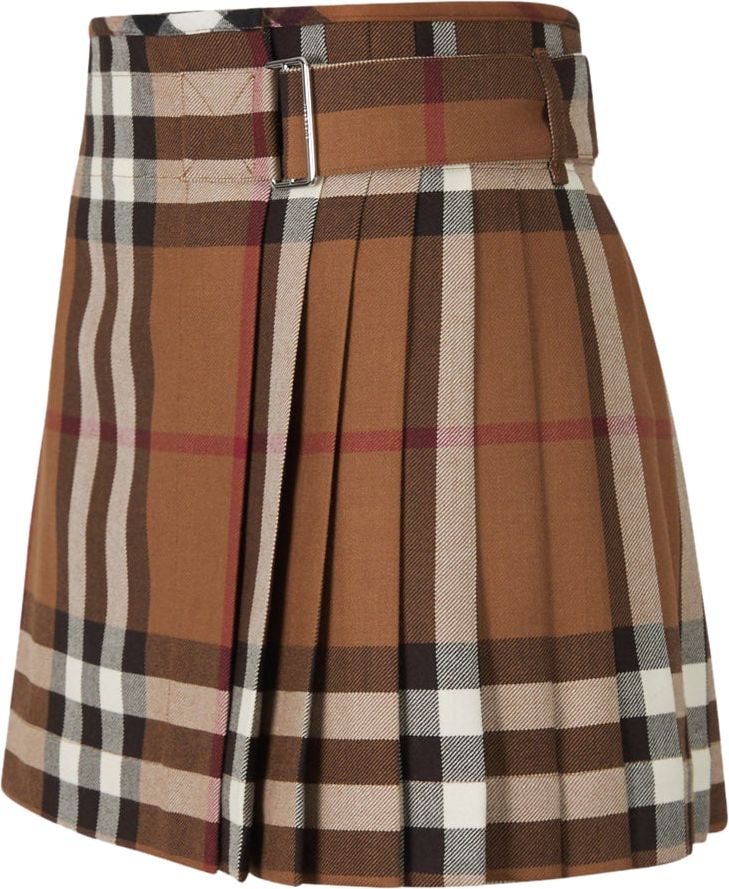 Burberry Plaid Pleated Skirt Beige