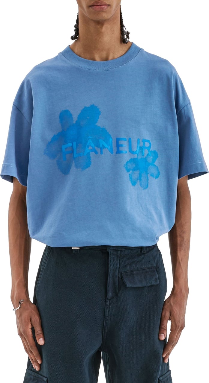 FLÂNEUR Floral Watercolor T-Shirt Blue Blauw