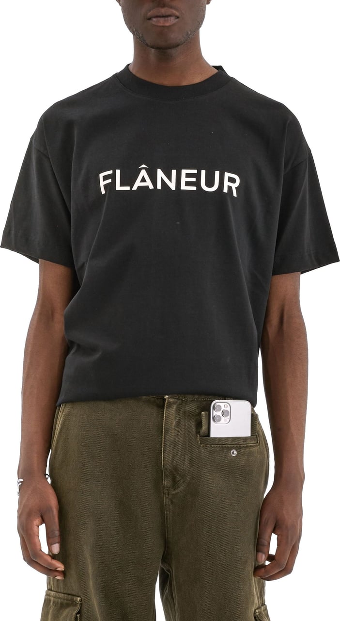 FLÂNEUR Printed Logo T-Shirt BlacK Zwart