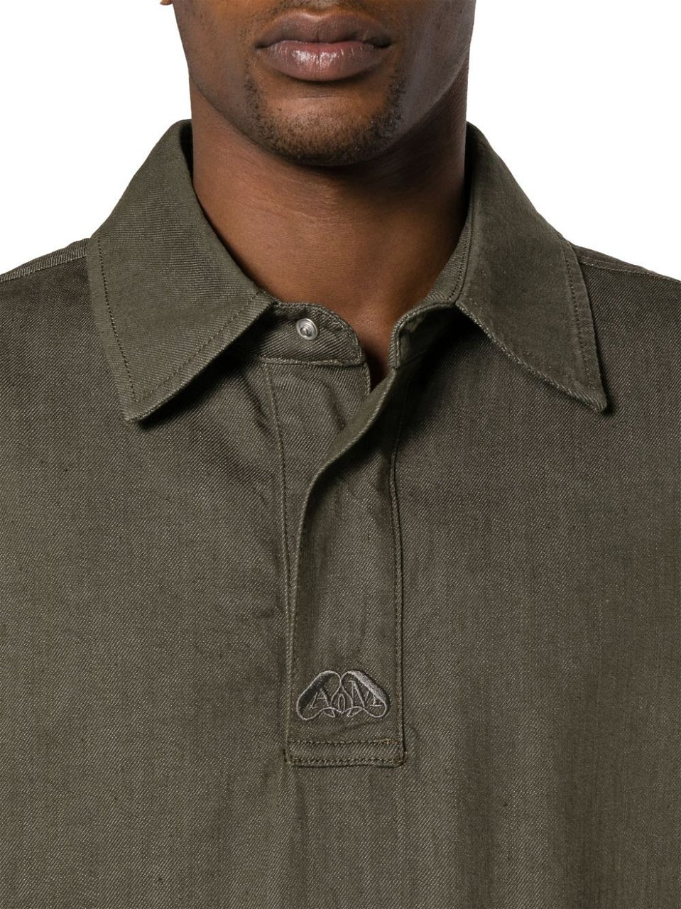 Alexander McQueen embroidered-logo denim polo shirt Groen