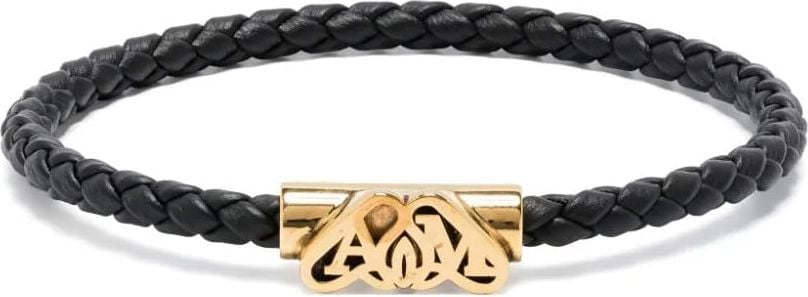 Alexander McQueen Seal-logo leather bracelet Zwart