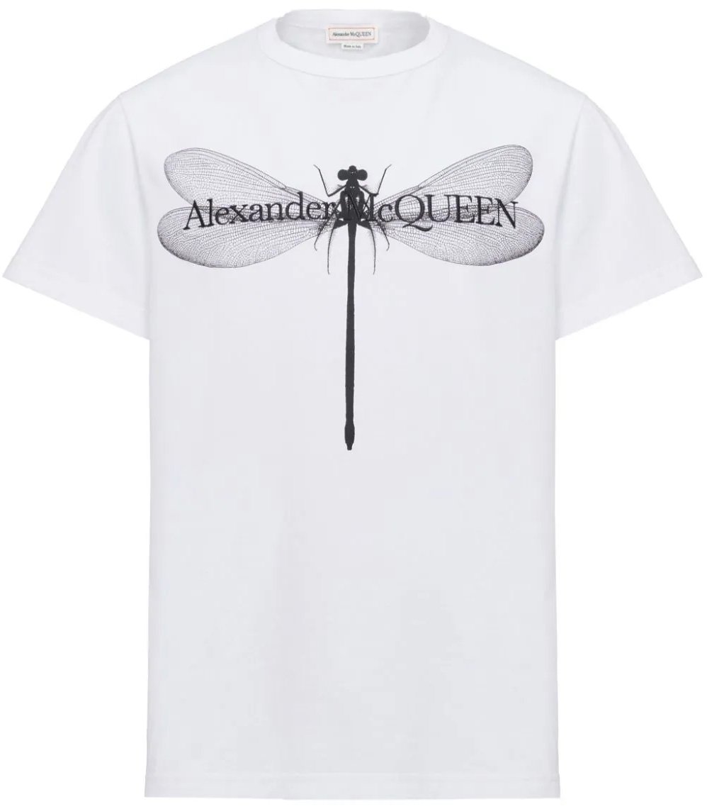 Alexander McQueen Dragonfly-print cotton T-shirt Wit