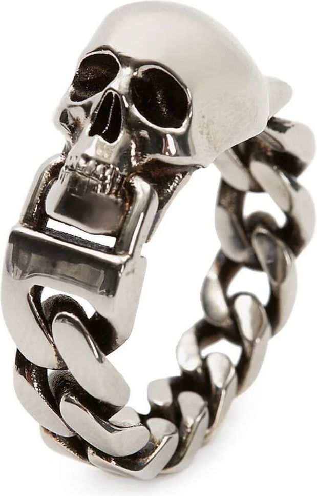 Alexander McQueen skull chain ring Metallic