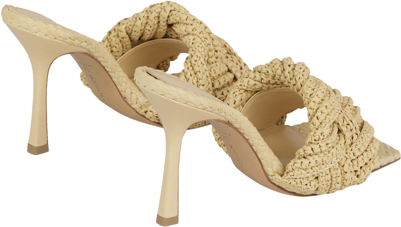 Bottega Veneta Lido Raffia Sandals Beige