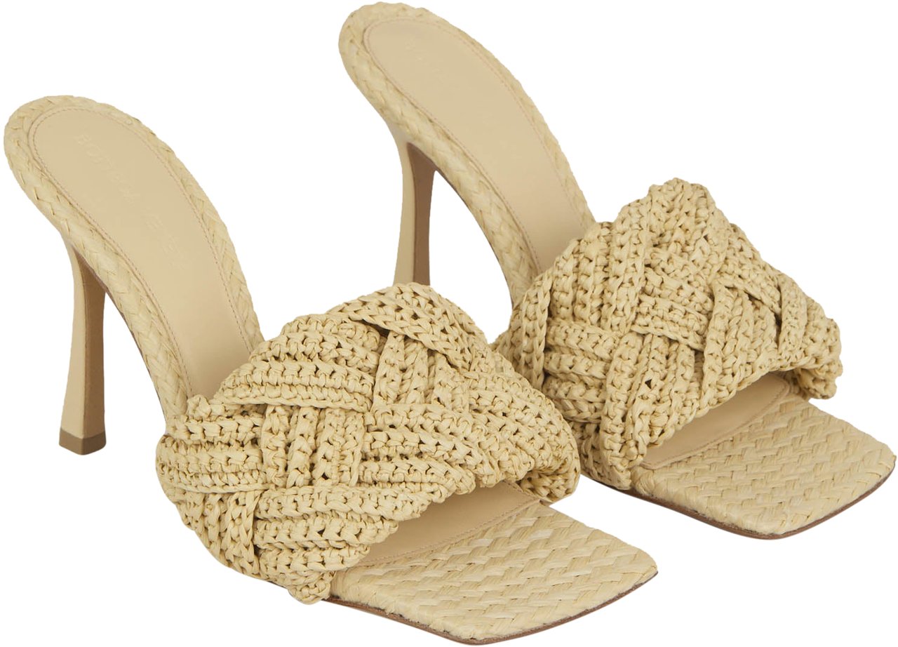 Bottega Veneta Lido Raffia Sandals Beige