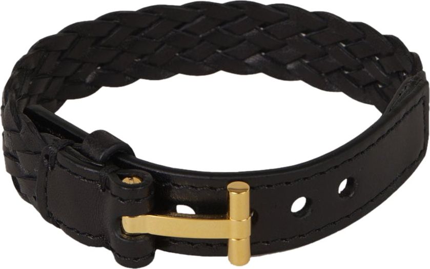 Tom Ford Braided Leather Bracelet Zwart