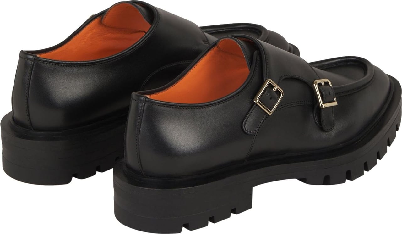Santoni Leather Buckles Loafers Zwart