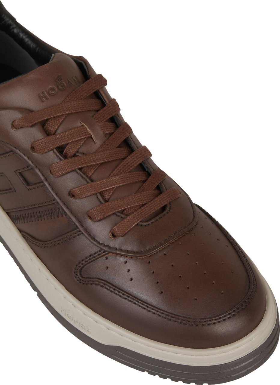 HOGAN Leather Paneled Sneakers Bruin