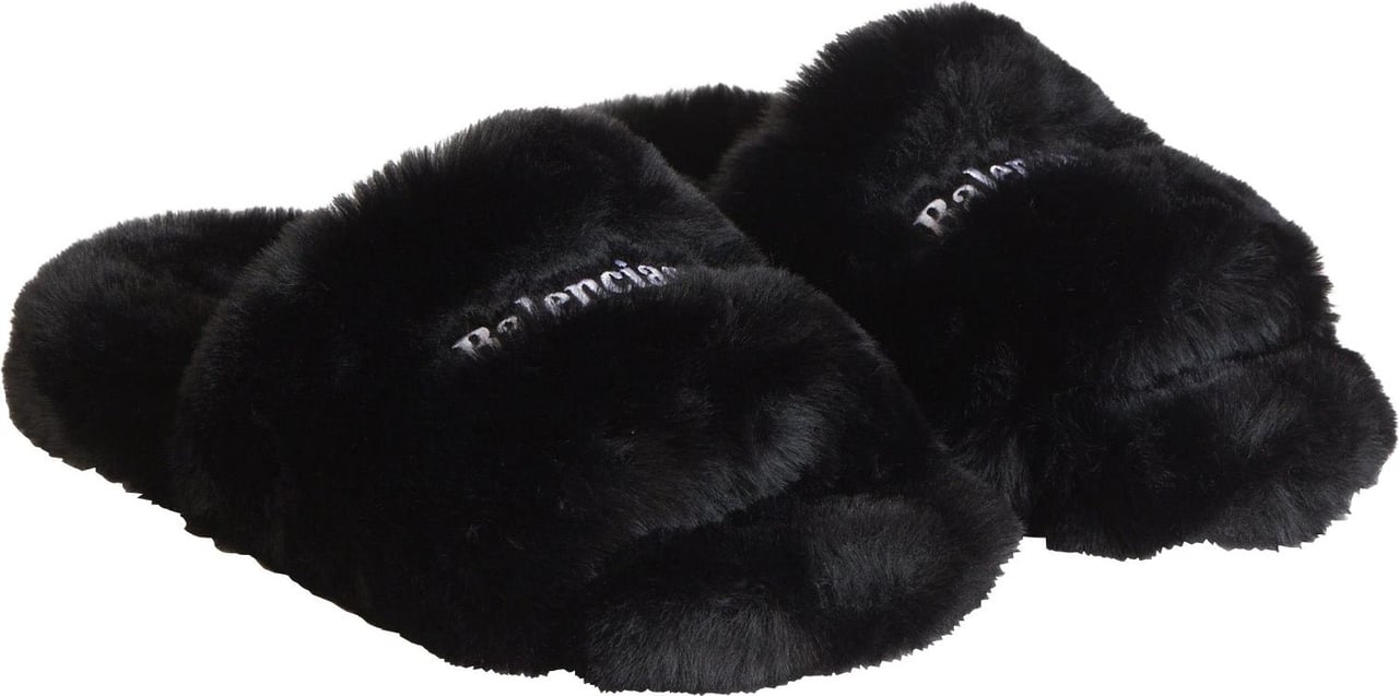 Balenciaga Furry Slide Sandals Zwart