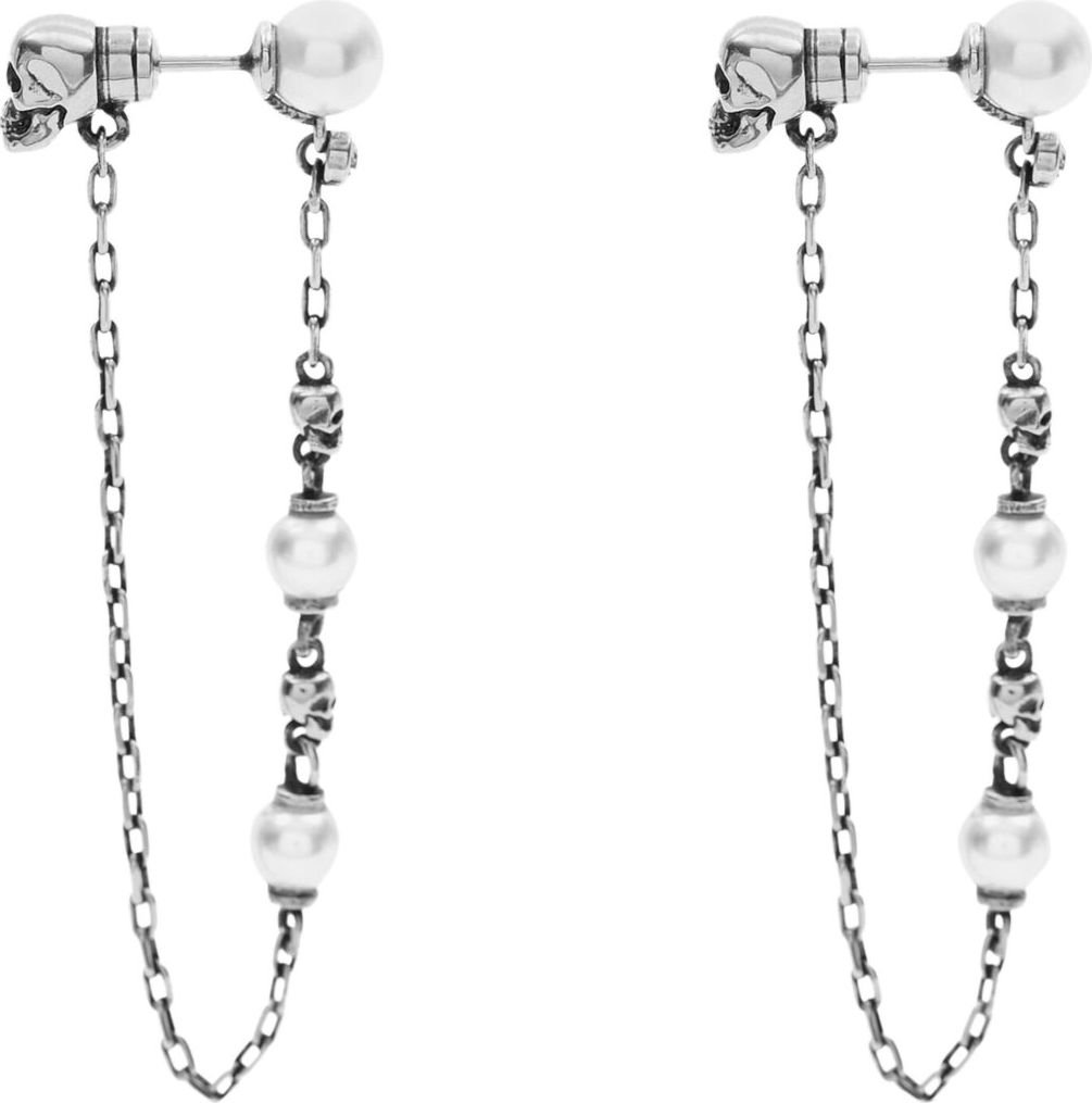 Alexander McQueen Skull Chain Earrings Zilver