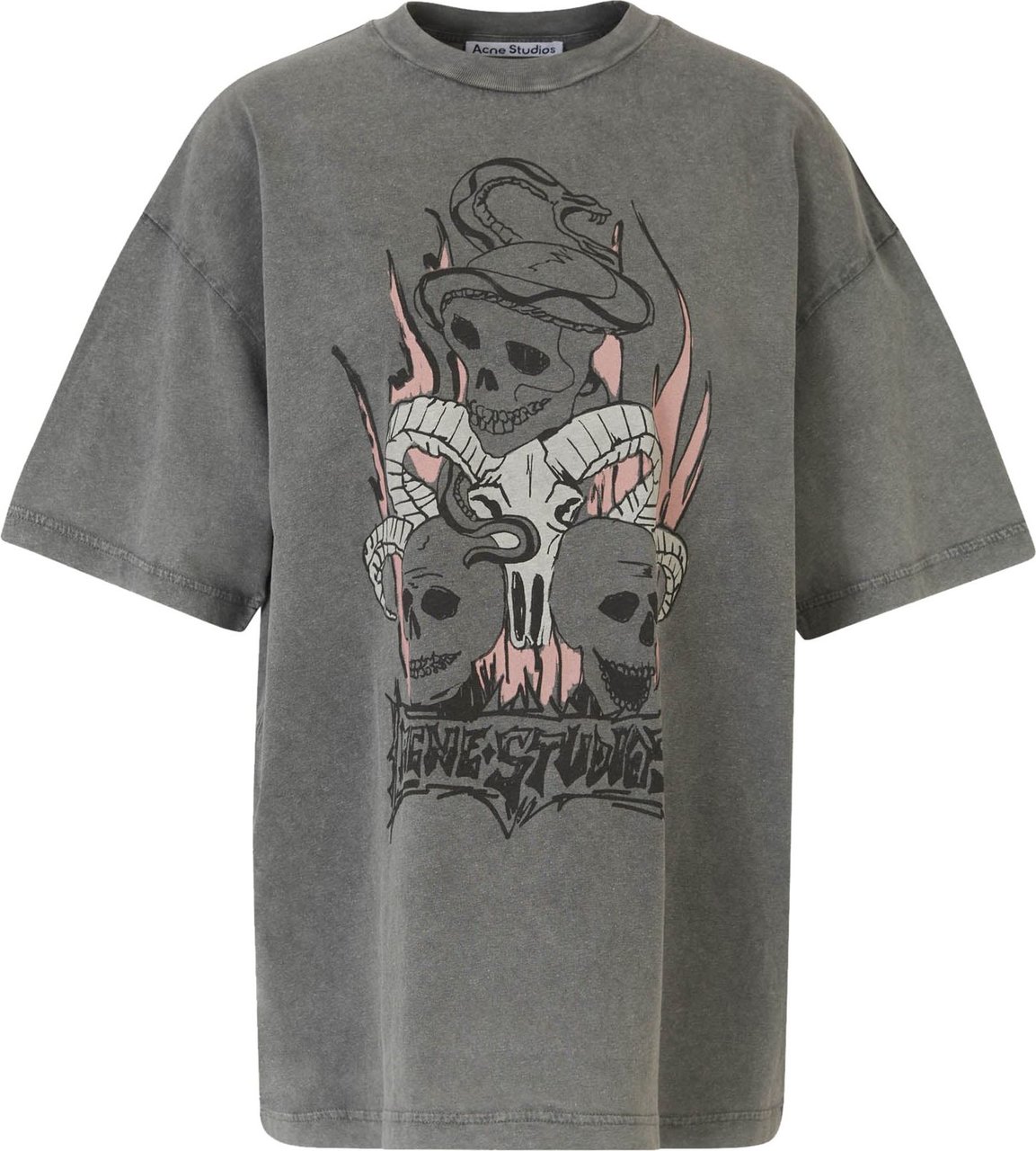 Acne Studios Printed Cotton T-Shirt Grijs