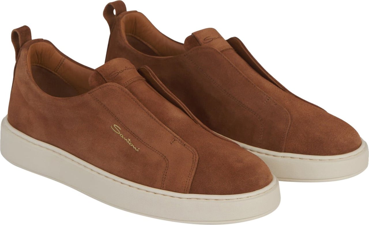 Santoni Leather Slip-On Sneakers Bruin