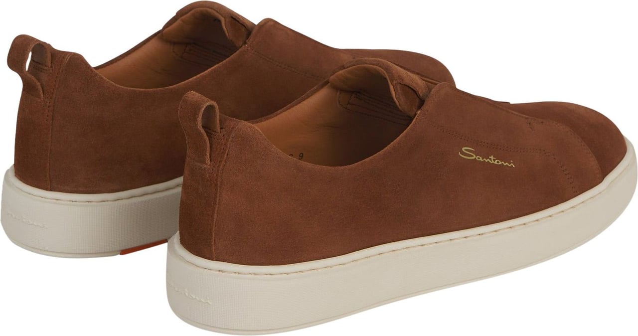 Santoni Leather Slip-On Sneakers Bruin