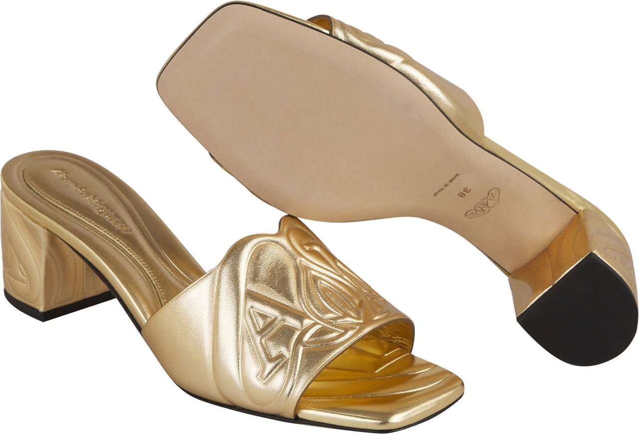 Alexander McQueen Logo Leather Sandals Goud