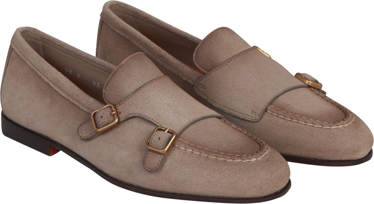 Santoni Suede Leather Loafers Taupe