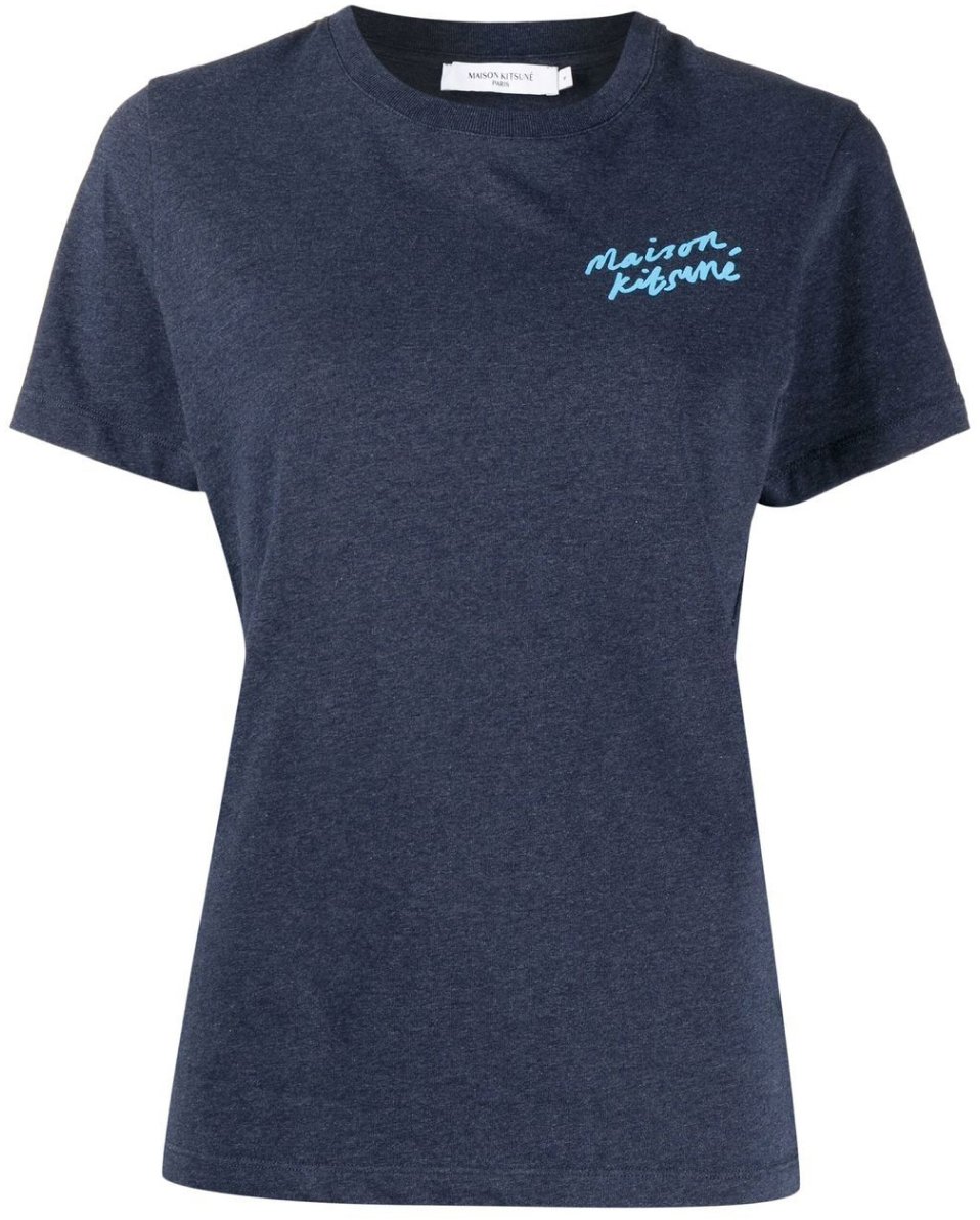 Maison Kitsuné Mini Handwriting Logo T-shirt Blauw