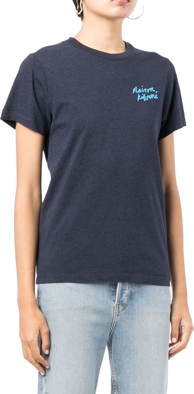 Maison Kitsuné Mini Handwriting Logo T-shirt Blauw