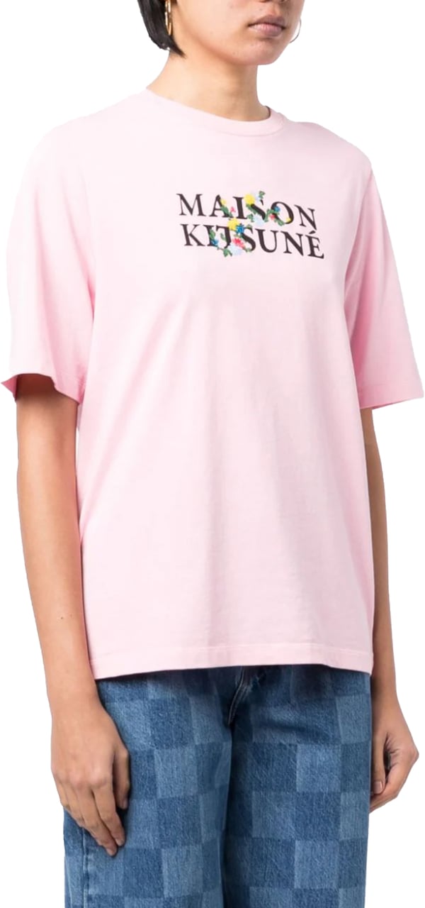 Maison Kitsuné Flowers Print Classic Logo T-shirt Roze