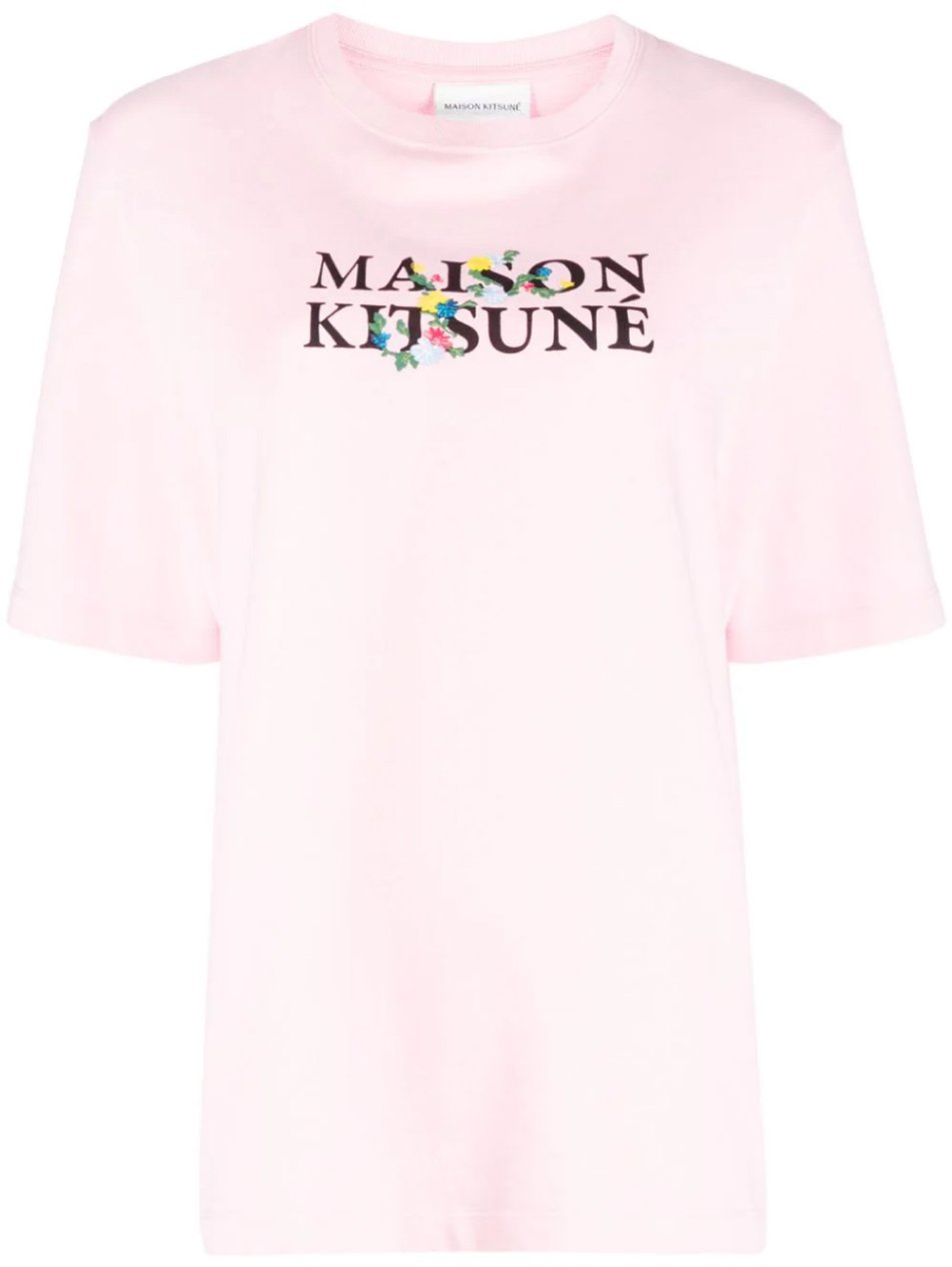 Maison Kitsuné Flowers Print Classic Logo T-shirt Roze