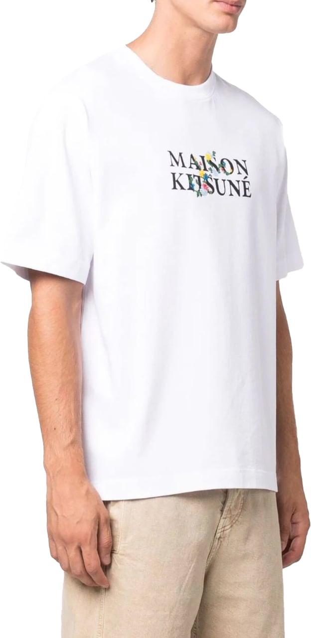 Maison Kitsuné Floral Print Logo T-shirt Wit