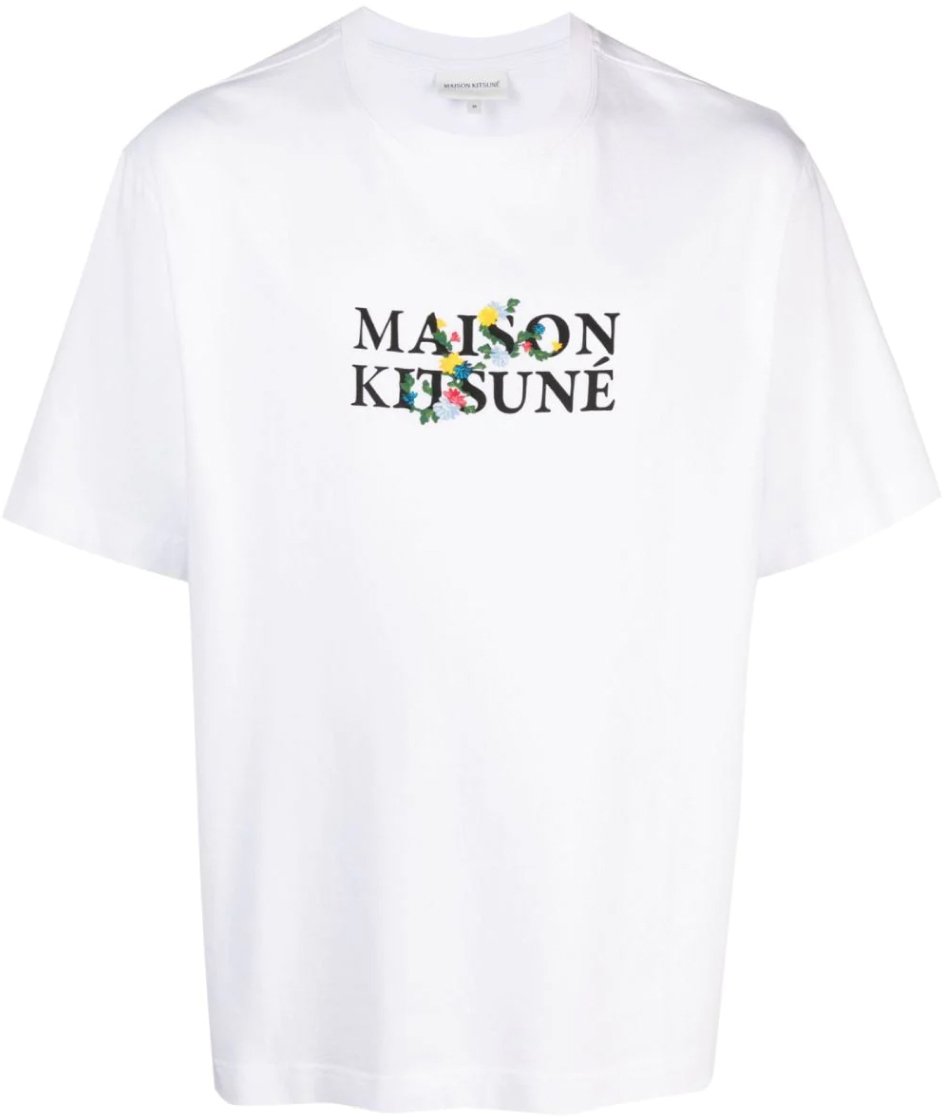 Maison Kitsuné Floral Print Logo T-shirt Wit