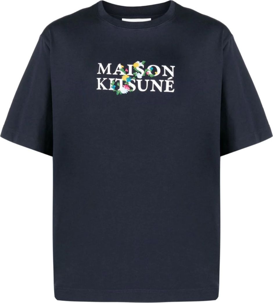 Maison Kitsuné Floral Print Logo T-shirt Blauw