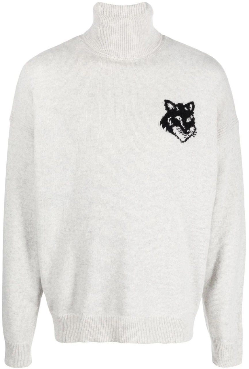 Maison Kitsuné Fox Head Intarsia Logo Turtleneck Sweater Grijs