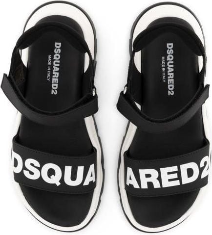 Dsquared2 Logo Leather Platform Sandals Strap Zwart