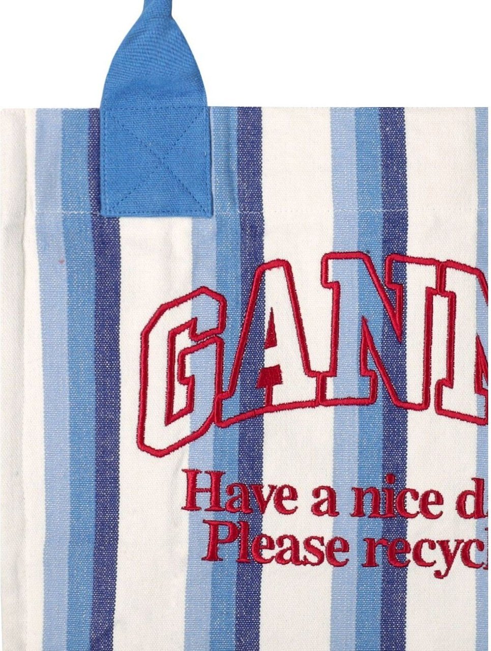 Ganni Large Striped Canvas Tote Bag Blauw
