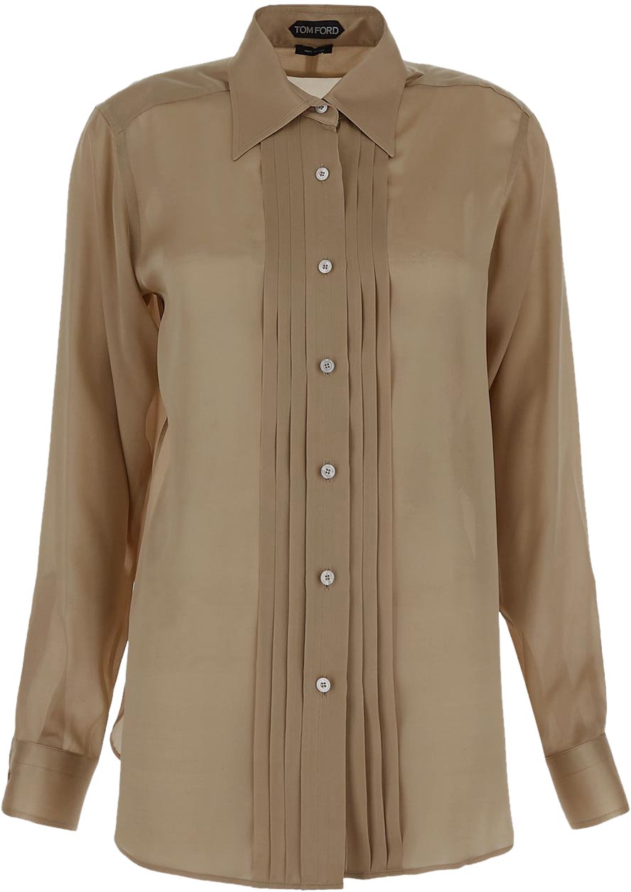 Tom Ford Camicia in Seta con Dettaglio Plissettato Beige