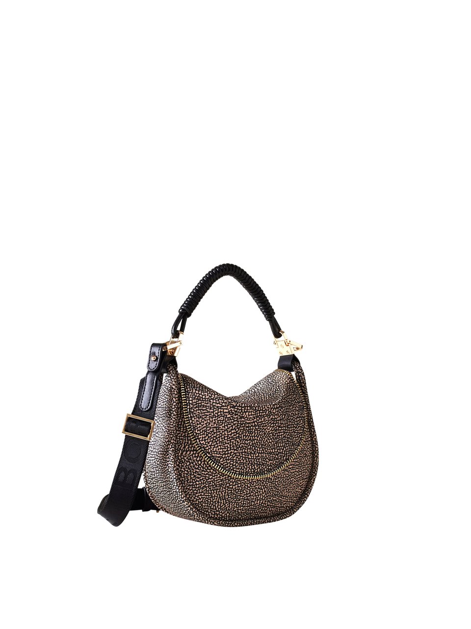 Borbonese HORSEBACK HOBO SMALL - OP Recycled fabric shoulder bag Zwart