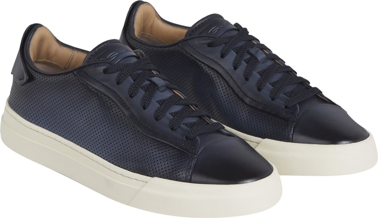 Santoni Leather Perforated Sneakers Blauw
