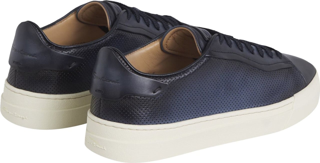 Santoni Leather Perforated Sneakers Blauw