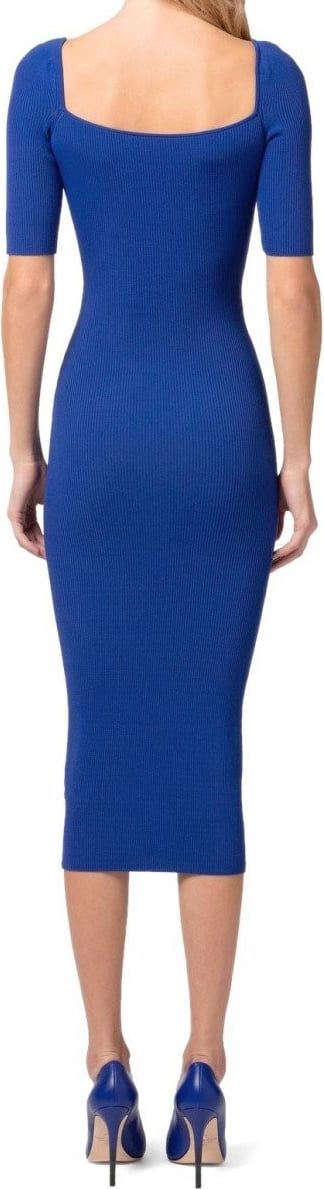 Elisabetta Franchi Indigo Blue Knitted Midi Dress Blue Blauw