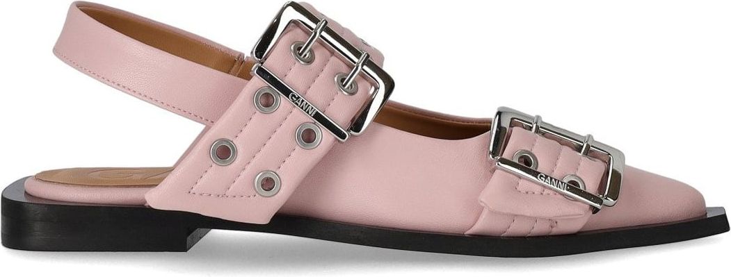 Ganni Pink Slingback Ballet Flat Shoe With Buckles Pink Roze